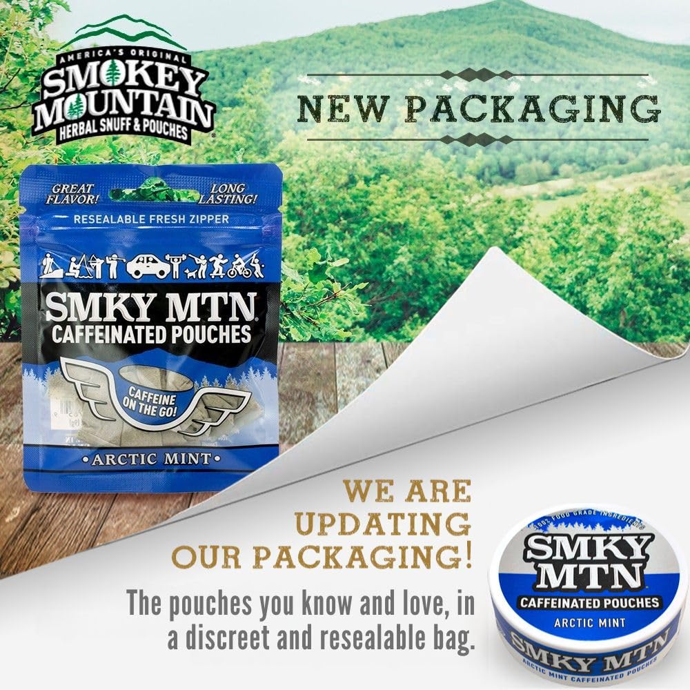 Smokey Mountain Arctic Mint pouch open for discreet energy anywhere.