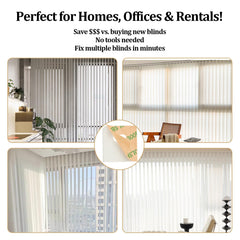 Vertical blinds with repaired tabs blending seamlessly