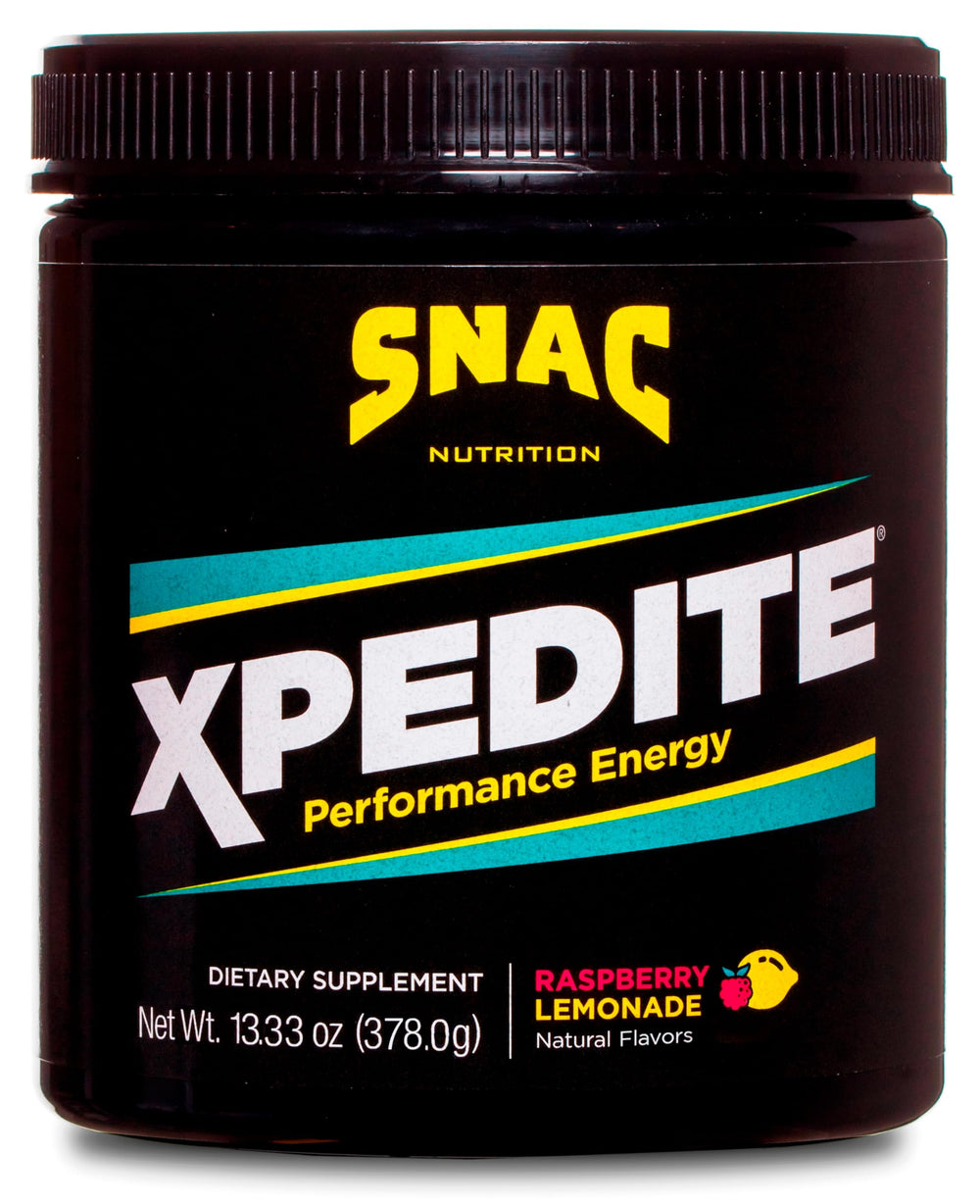 SNAC XPEDITE raspberry lemonade powder ready to energize your workout