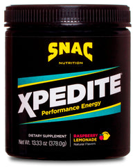SNAC XPEDITE raspberry lemonade powder ready to energize your workout
