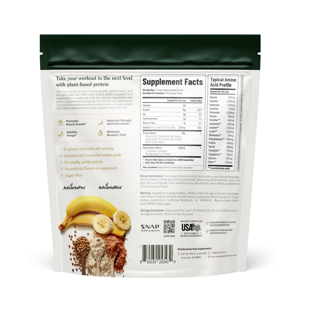 Snap Supplements banana protein glass ready to mix implies quick, convenient nutrition