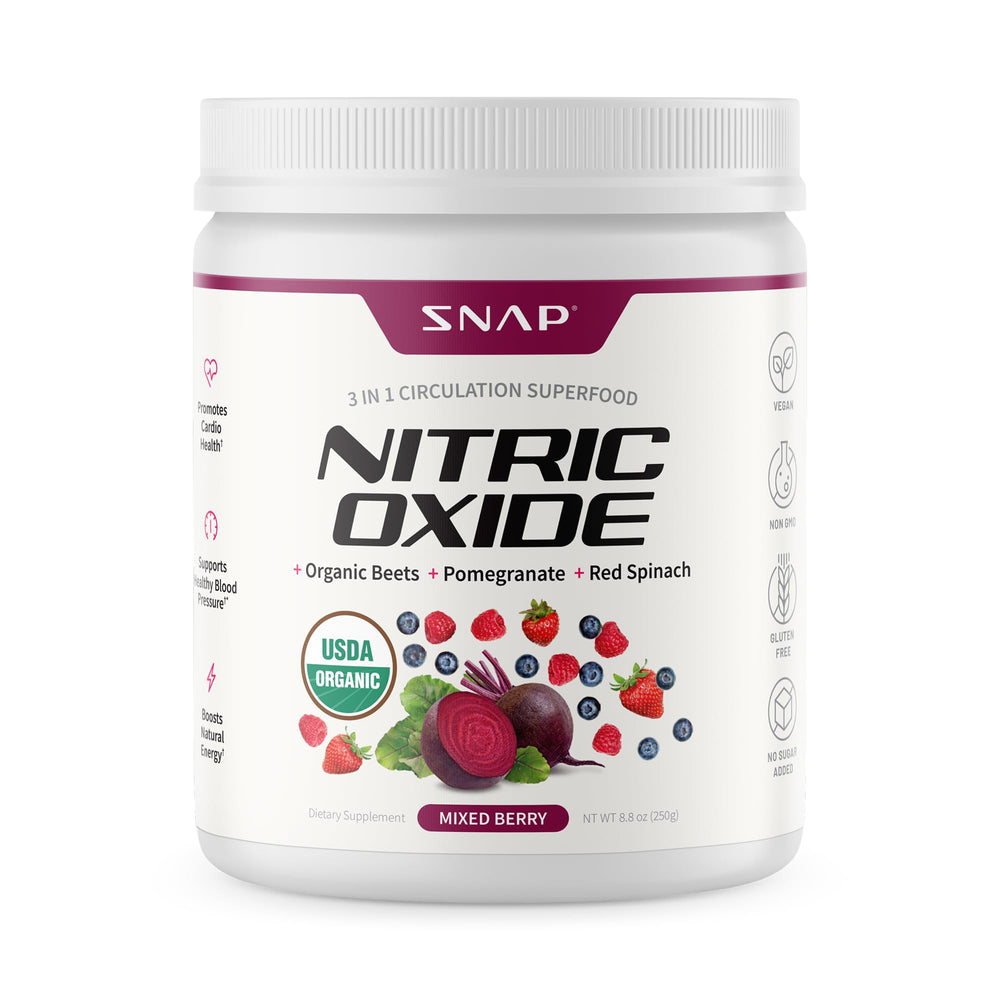Jar of Snap Supplements Organic Beet Root Nitric Oxide Powder 8.8 oz
