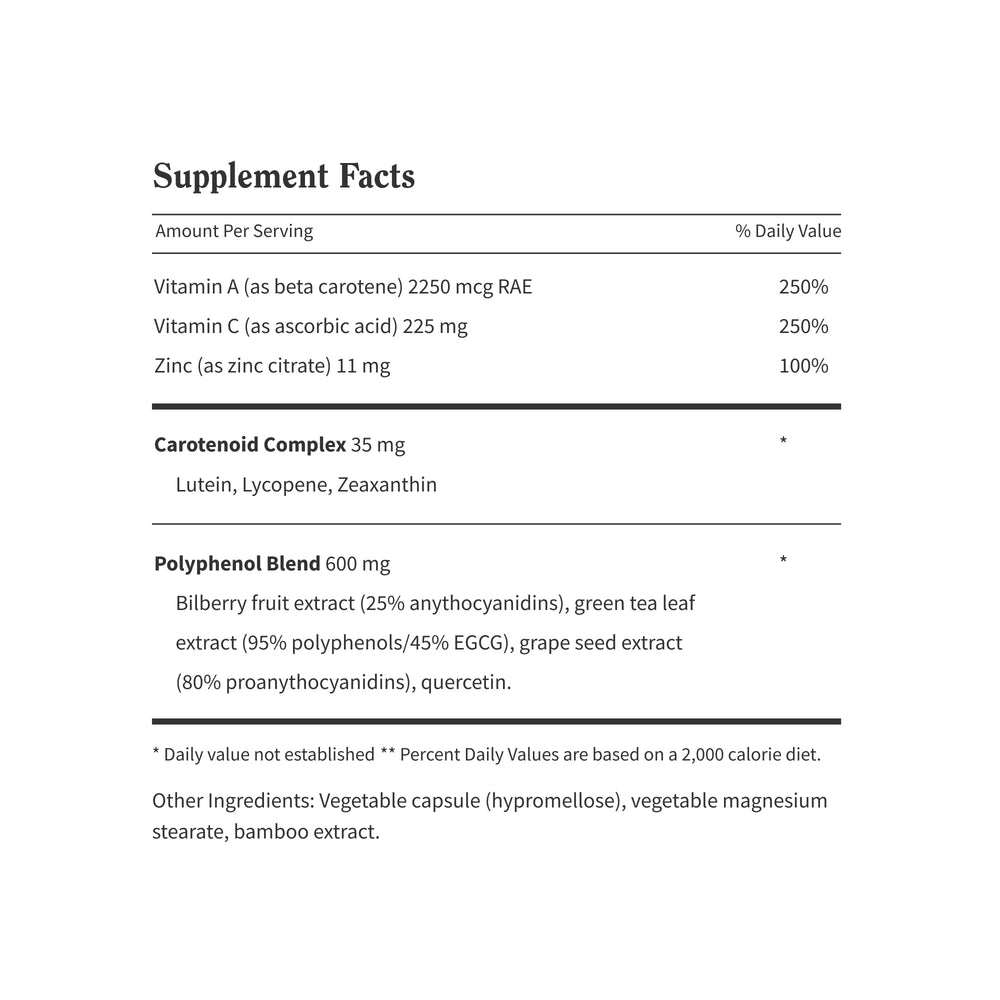 Gender-neutral adult with bottle of Eye Health Capsules