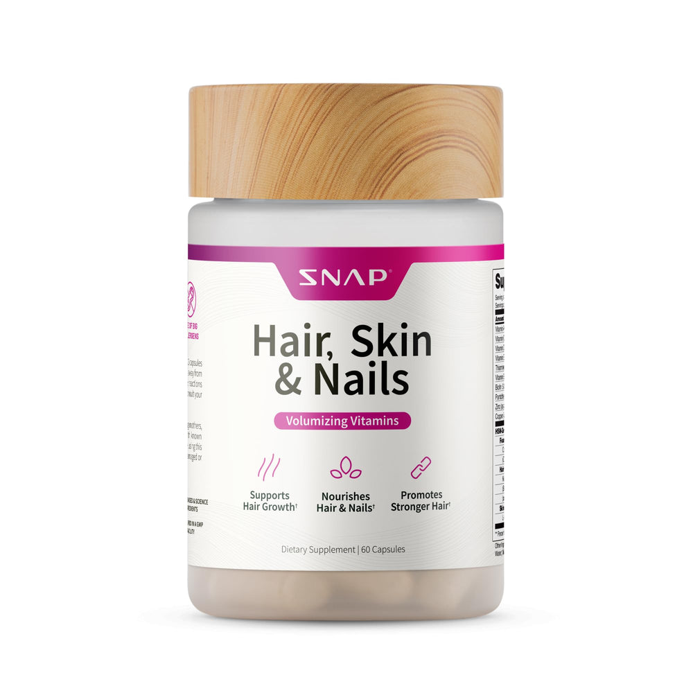 Bottle of Snap Supplements Hair, Skin & Nails vitamins