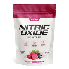 Bottle of Snap Supplements Nitric Oxide Beet Chews Mixed Berry flavor