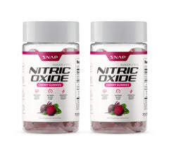Snap Supplements Nitric Oxide Beet Root Gummies bottle on countertop highlighting daily energy support