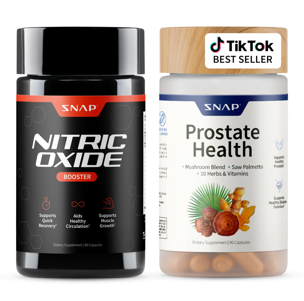 Main product image showing Snap Supplements Prostate Health & Nitric Oxide Bundle with two bottles