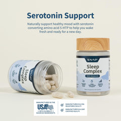 Evening routine scene with the sleep aid bottle on a bedside table.