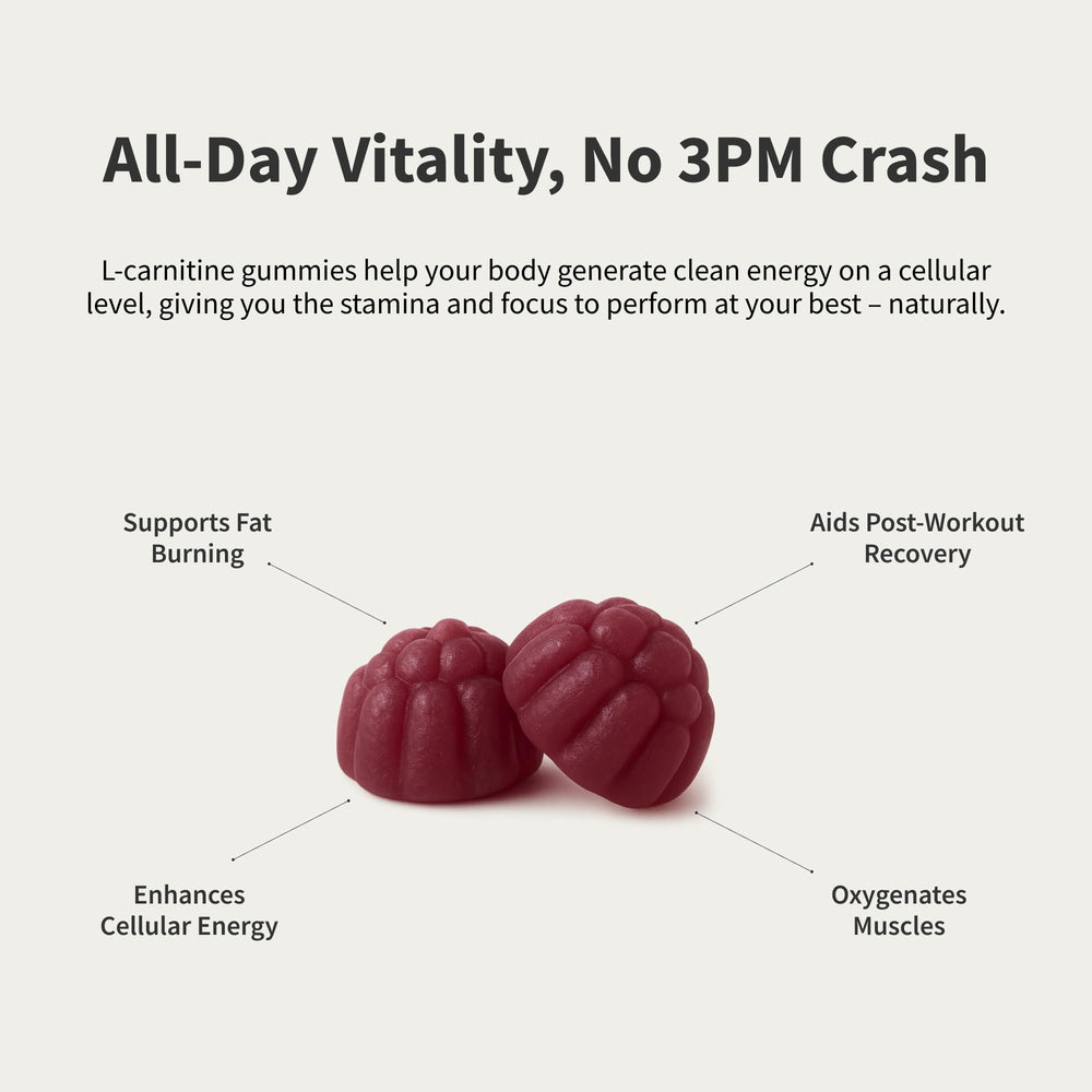 Snap Supplements sugar-free L-Carnitine gummies closeup shows chewy texture for convenient fueling.