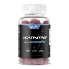 Snap Supplements sugar-free L-Carnitine gummies pack shot showing portable pre-workout energy support.