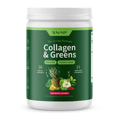 Snap Supplements Super Greens powder container with scoop