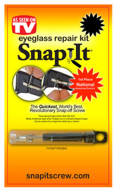 SnapIt Eyeglass Repair Kit contents: screws, screwdriver, and carry tube