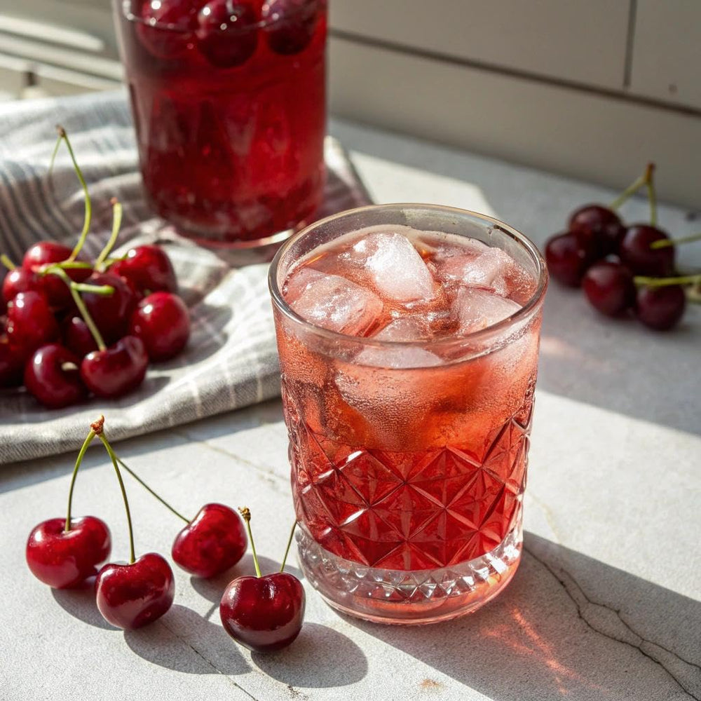 SNEAK Cherry Bomb glass with ice emphasizes refreshing energy