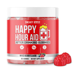 Hero image: Sneaky Booze Happy Hour Aid Gummies bottle on white background