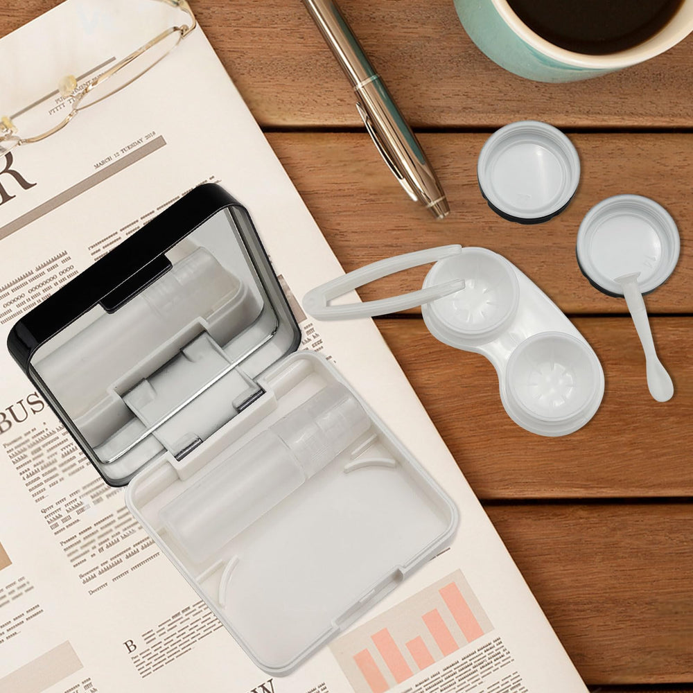 Opened mirrored surface contact lens case showing interior