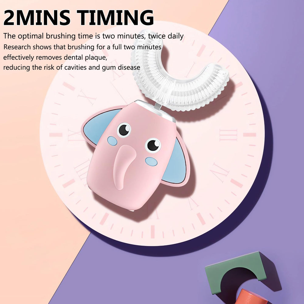 Front view showing 360-degree cleaning action for kids toothbrush