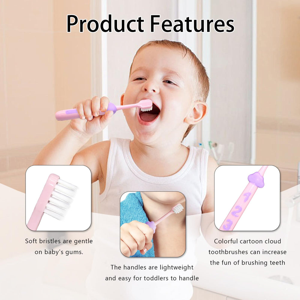 Bright, colorful handle patterns on Snowrose kids toothbrushes