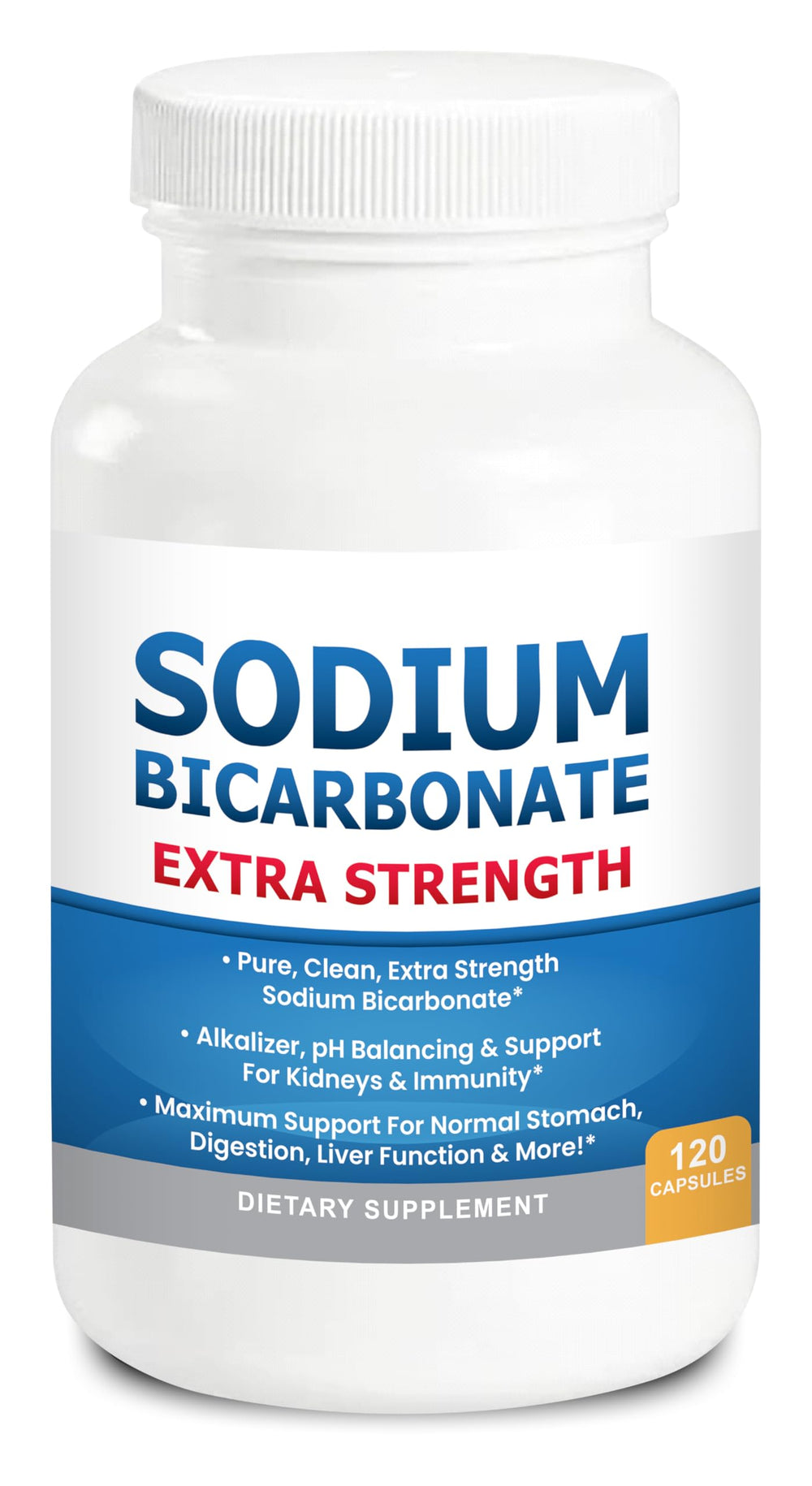 Front view of organic extra strength sodium bicarbonate capsules bottle