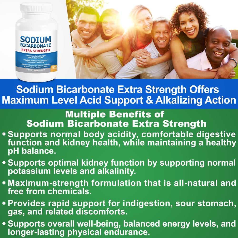 Close-up of sodium bicarbonate capsules extra strength 1300mg