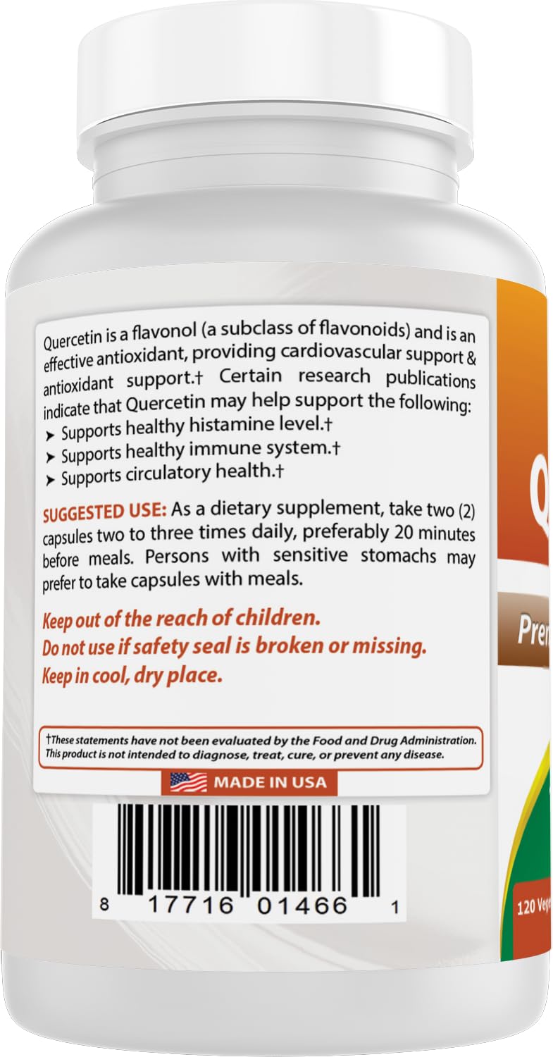 Sodium-free Quercetin 1000 mg supplement information label