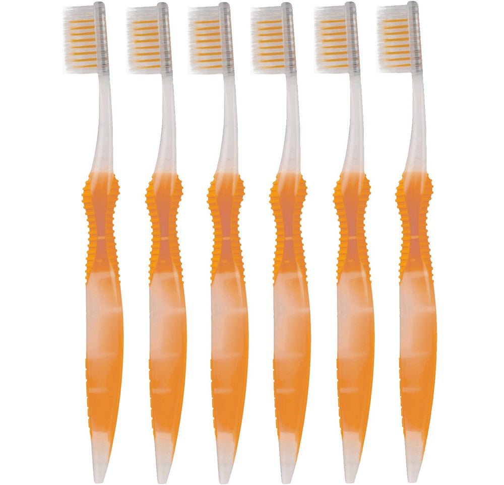 SoFresh Flossing Toothbrush Orange - Adult Size - 6-Piece Set with Soft Bristles
