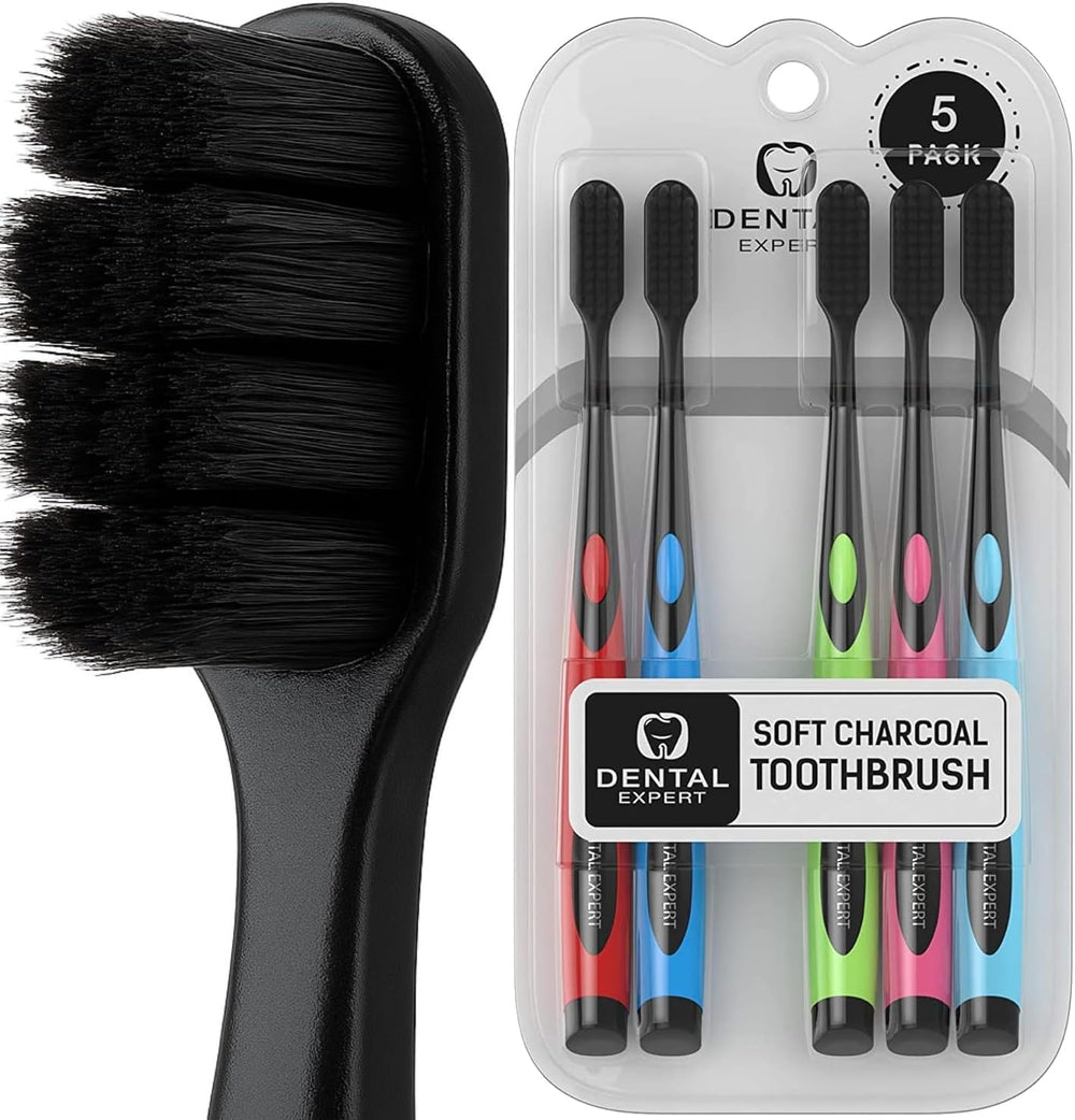 Ultra-soft charcoal toothbrush for adults with colorful handle
