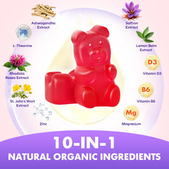Close-up of saffron gummies with strawberry flavor