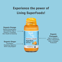 Sol-ti Tropical Ginger SuperShot glass bottle emphasizes cold-pressed freshness