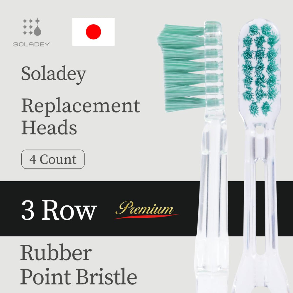 Close-up of three-row rubber point bristles on replacement head