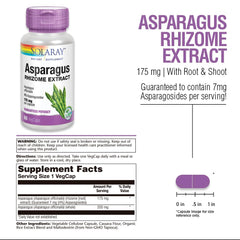 Close-up of SOLARAY bottle label and packaging for Asparagus Rhizome Extract 175 mg