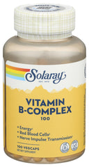Solaray B-Complex bottle shows 100 mg vitamins for daily energy support