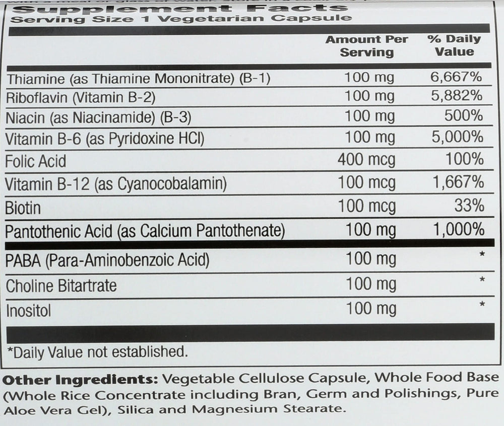 Solaray B-Complex serving size image confirms 1 Vcap per serving