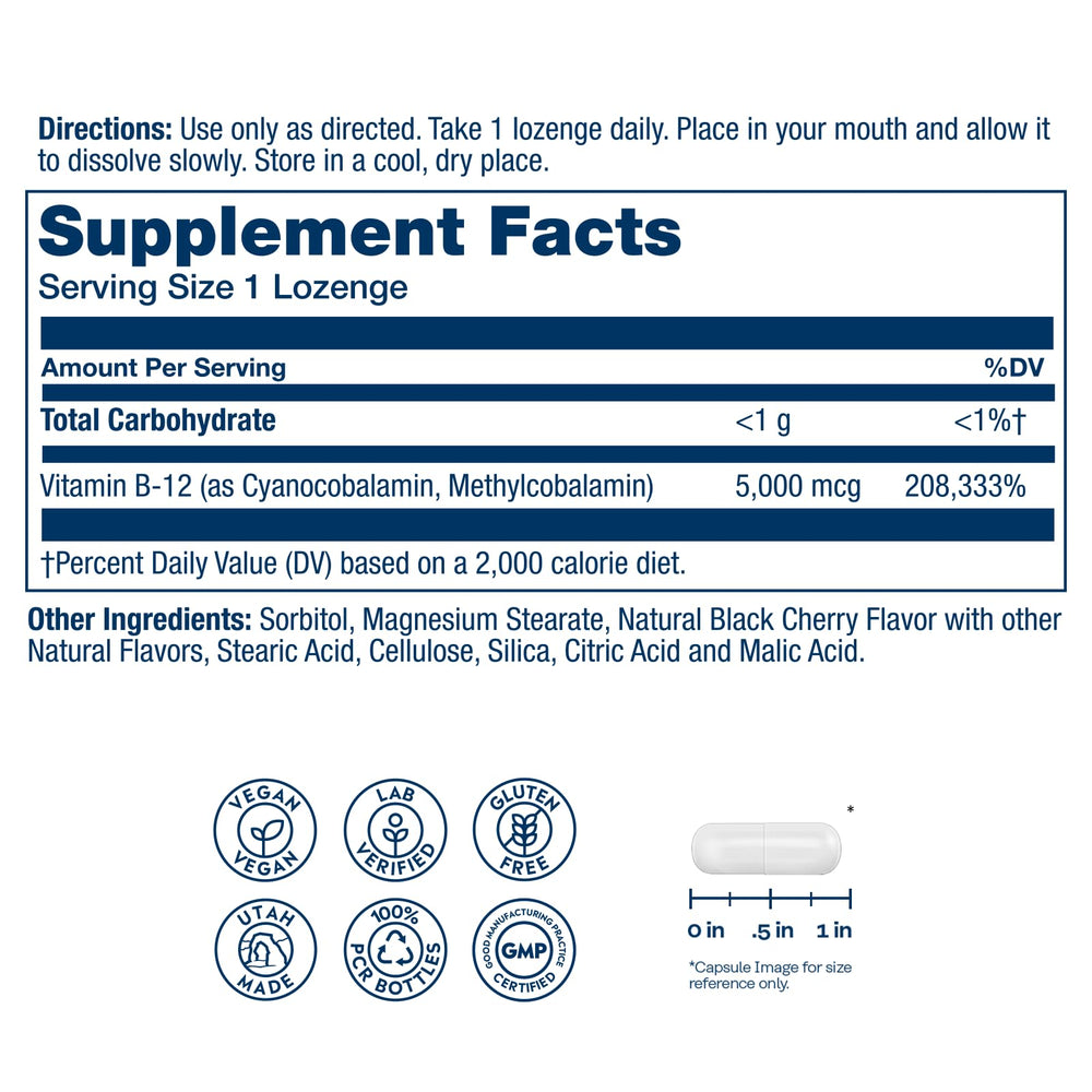 Close-up of SOLARAY B12 lozenges cherry flavor