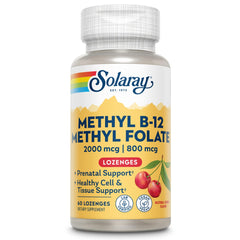 Solaray B-12 + Methyl Folate Lozenges 60-count bottle packaging