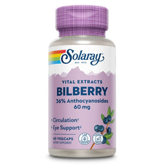 SOLARAY Bilberry Berry Extract 60 mg bottle with 60 vegan capsules