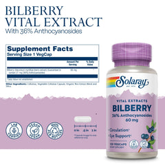 Close-up of bilberry extract label highlighting 60 mg per capsule