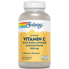 Front view of SOLARAY Buffered Vitamin C 500mg bottle showing label with bioflavonoids