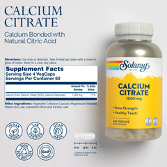 Label showing 1000mg calcium citrate per serving