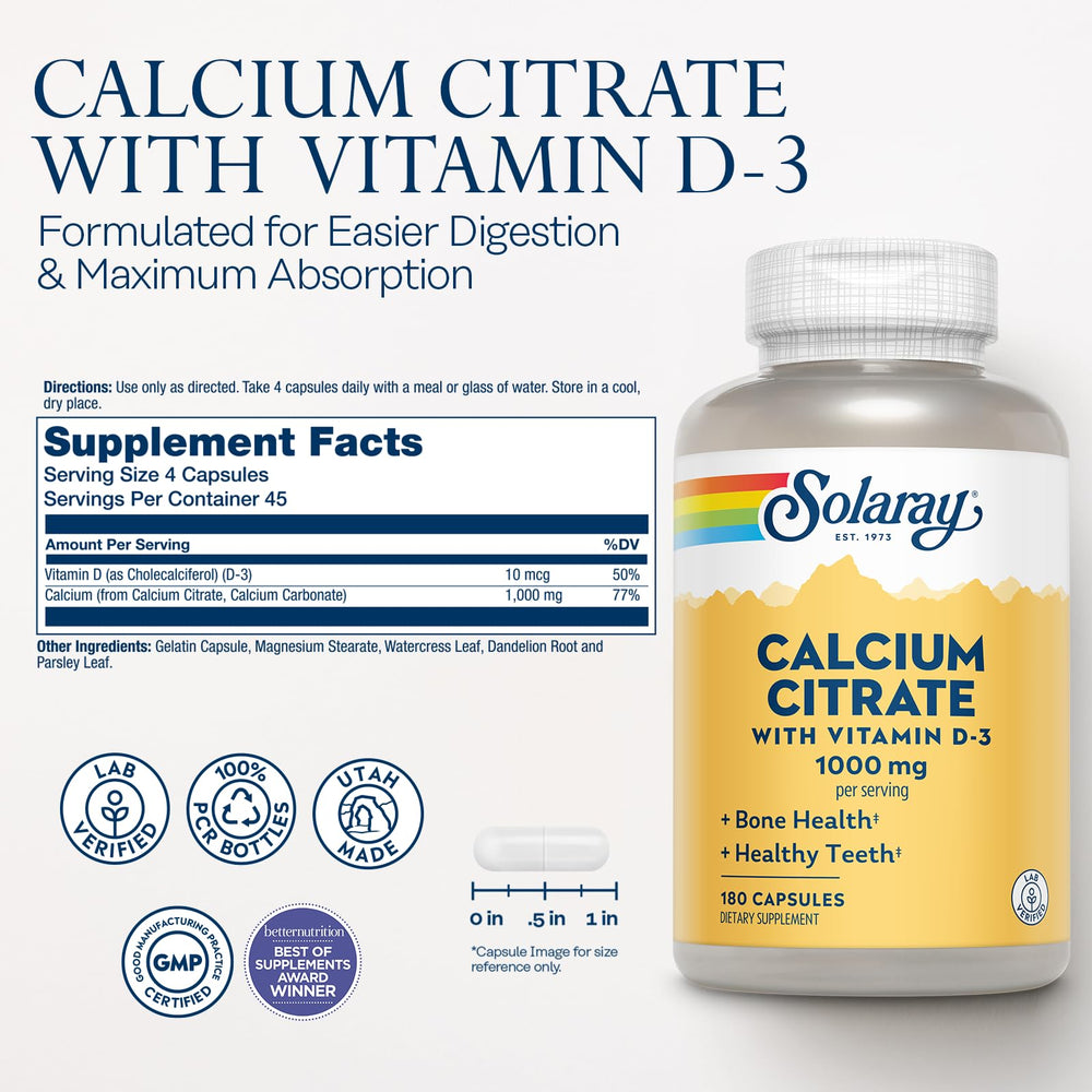 Label image for Solaray Calcium Citrate with Vitamin D3 1000mg.