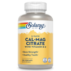 Solaray Calcium Magnesium Citrate 2:1 ratio bottle with 180 vegan capsules