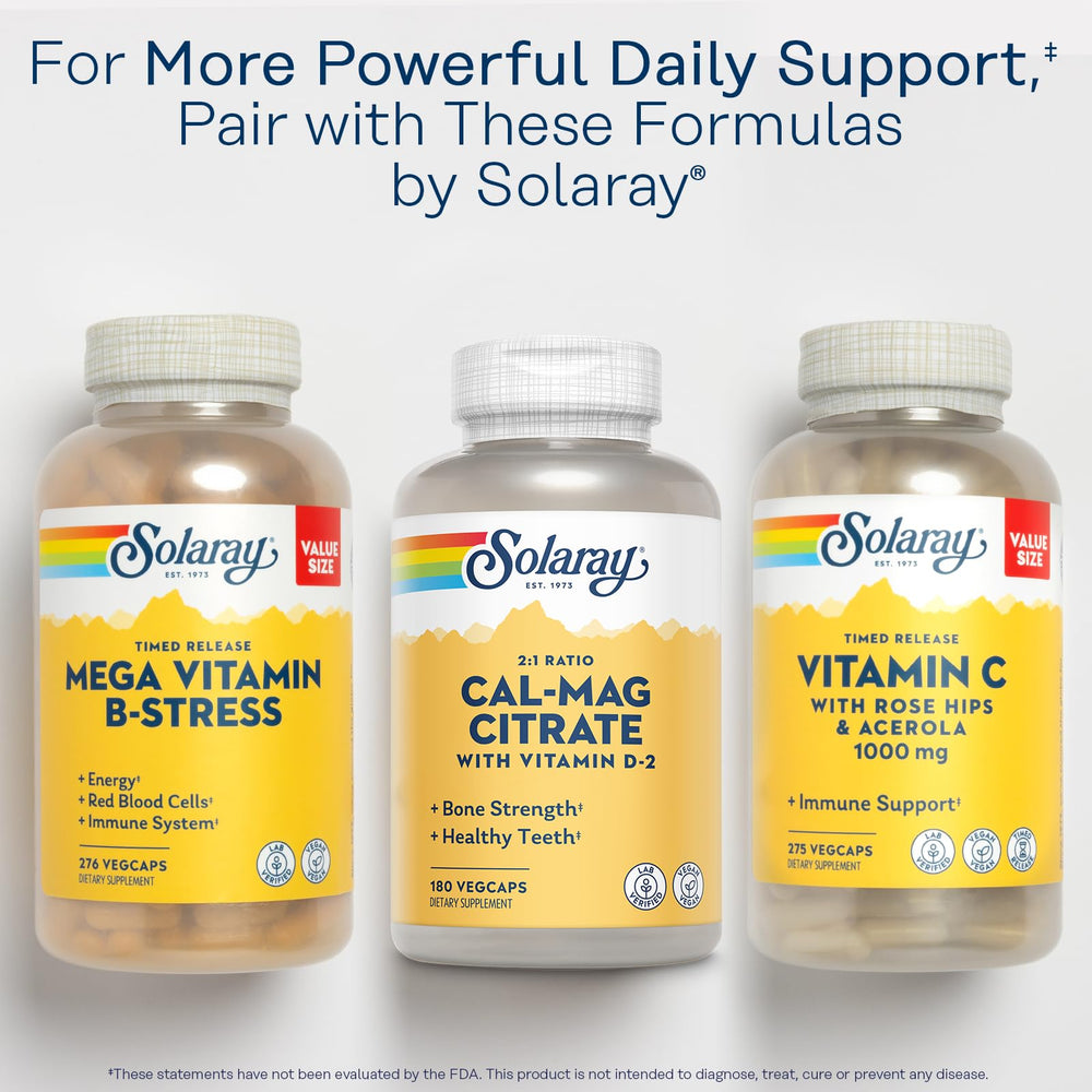 Lab testing and GMP certification imagery for Solaray supplement