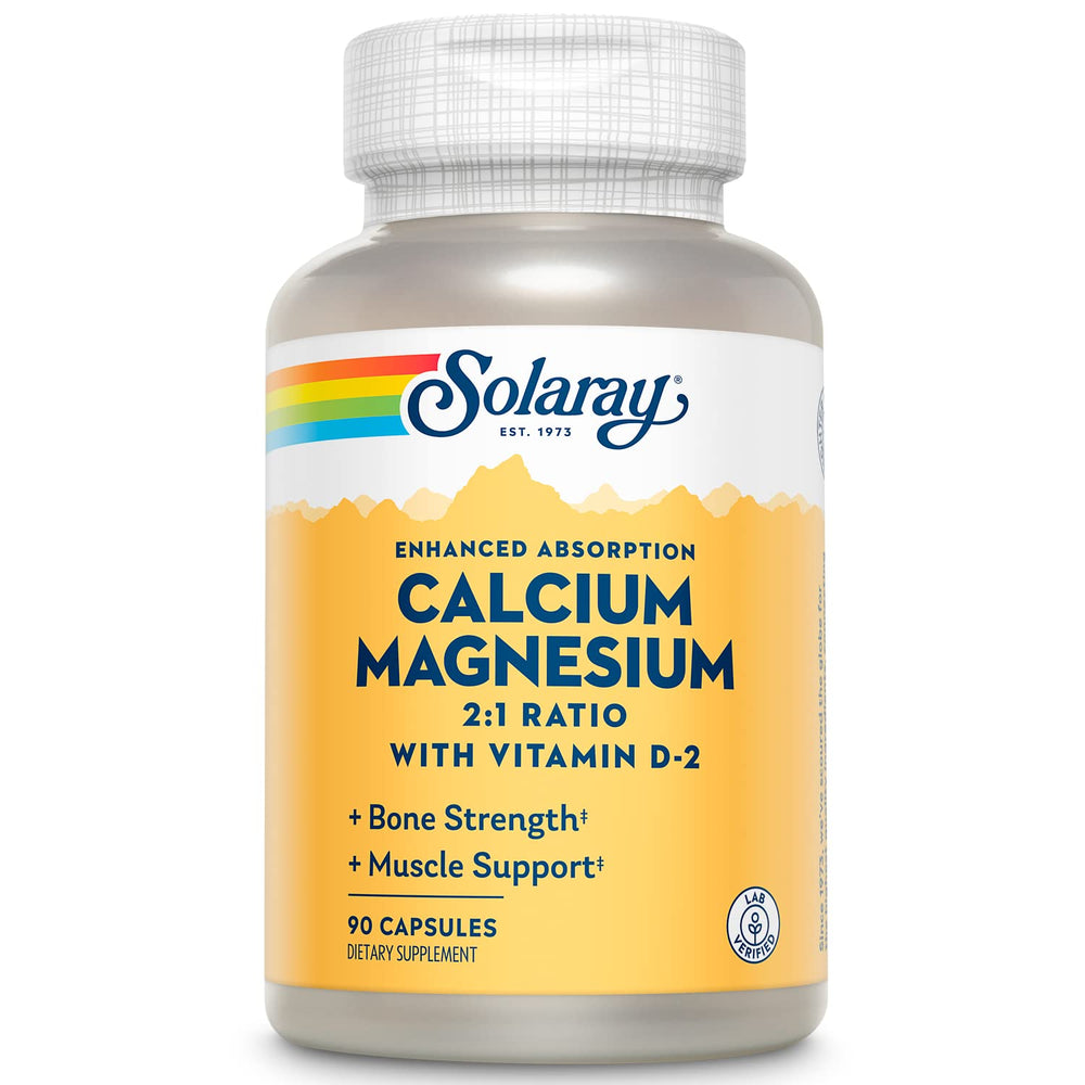 Solaray Calcium and Magnesium with Vitamin D2 amino acid chelate 2:1 bottle front view