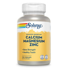 SOLARAY Calcium Magnesium Zinc supplement bottle and label