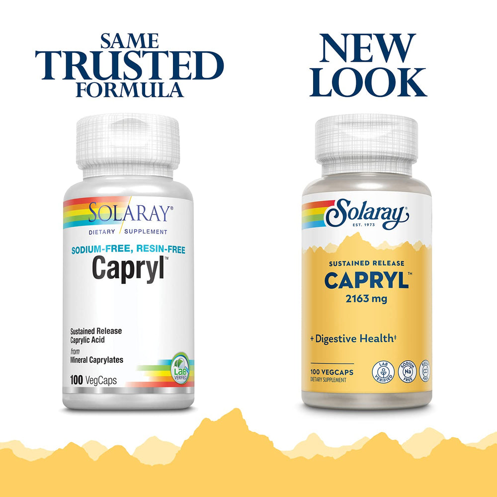 SOLARAY Capryl back-label detailing resin-free and sodium-free formula