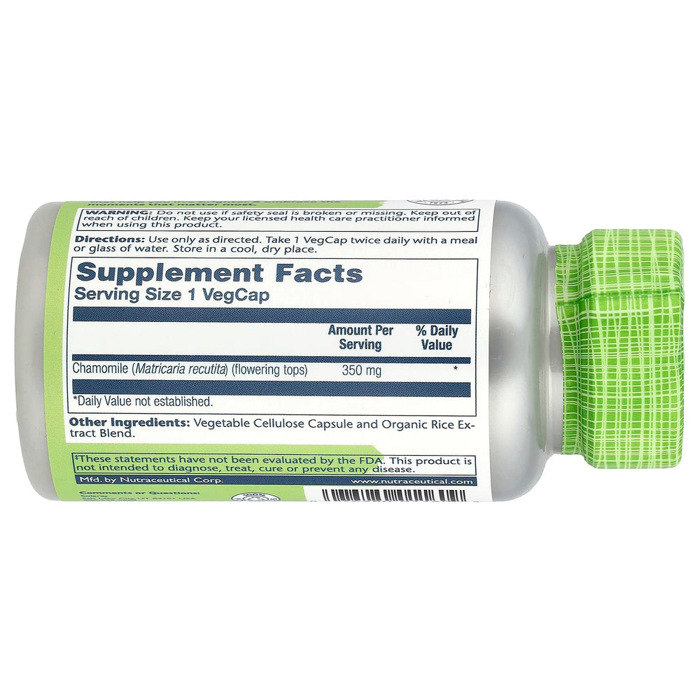 Chamomile capsules close-up, Solaray 350 mg