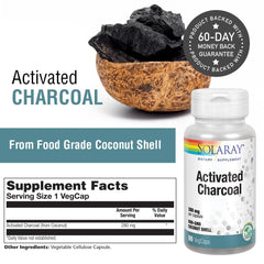 Close-up of SOLARAY Activated Charcoal 280mg label