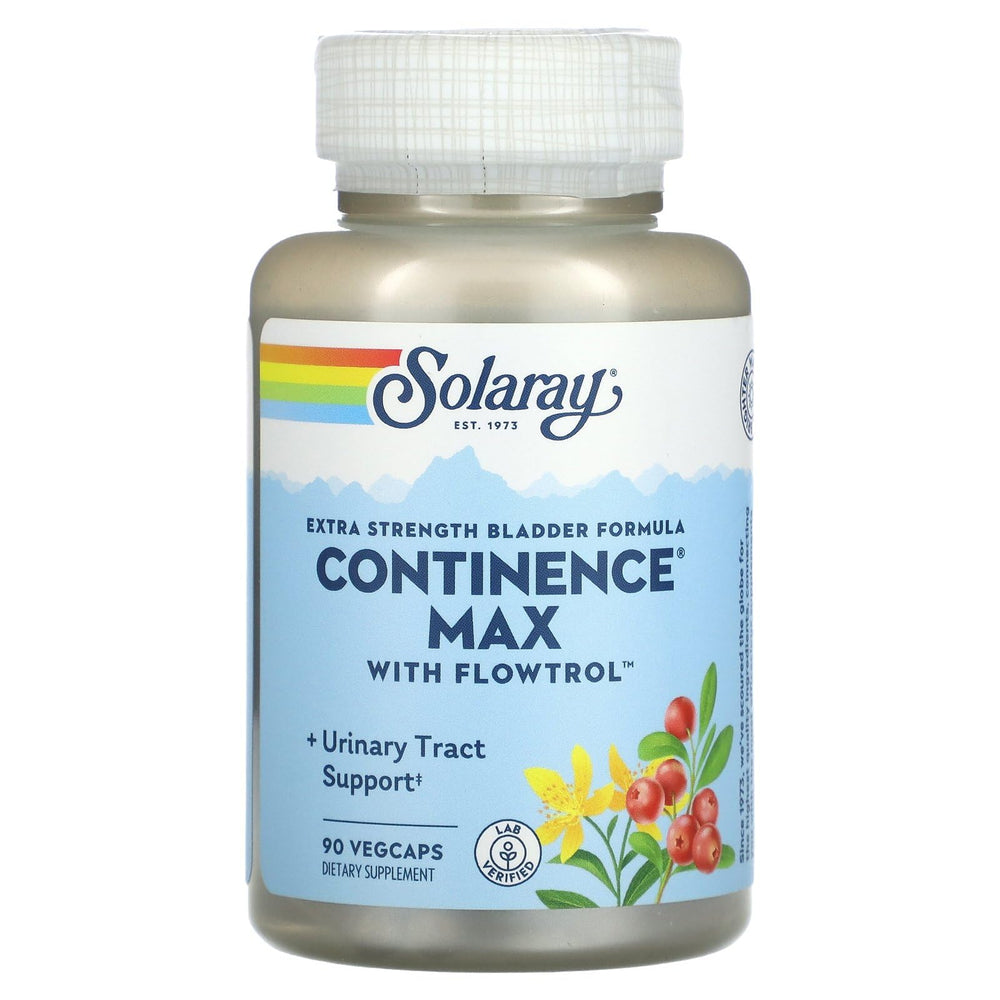 Front view of SOLARAY Continence Max with Flowtrol Veg Cap bottle