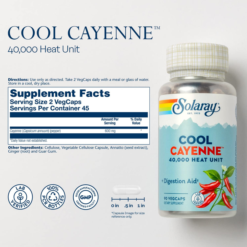 Close-up of cayenne pepper capsules for Solaray Cool Cayenne