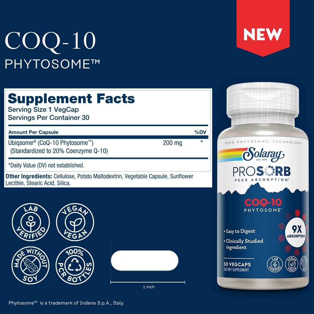 Close-up of SOLARAY CoQ-10 Phytosome capsules