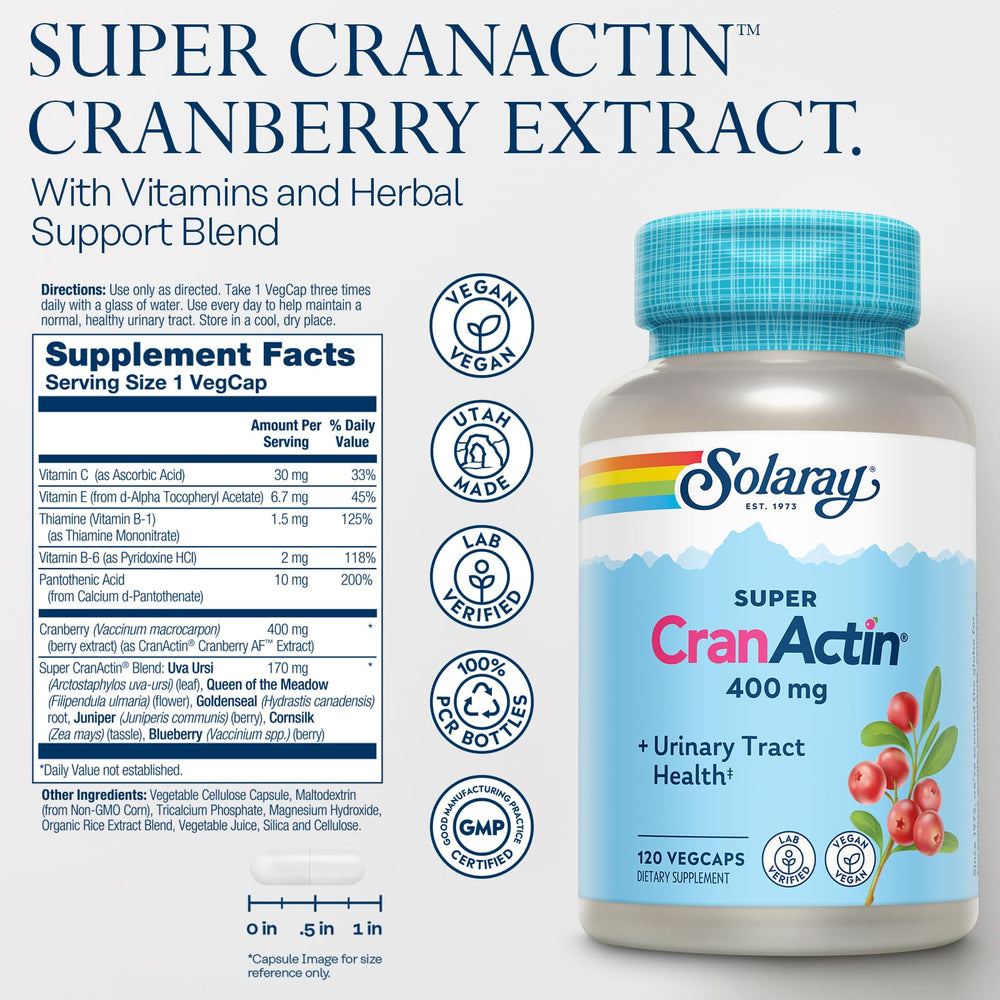 Front view of SOLARAY CranActin Cranberry Extract 400mg bottle